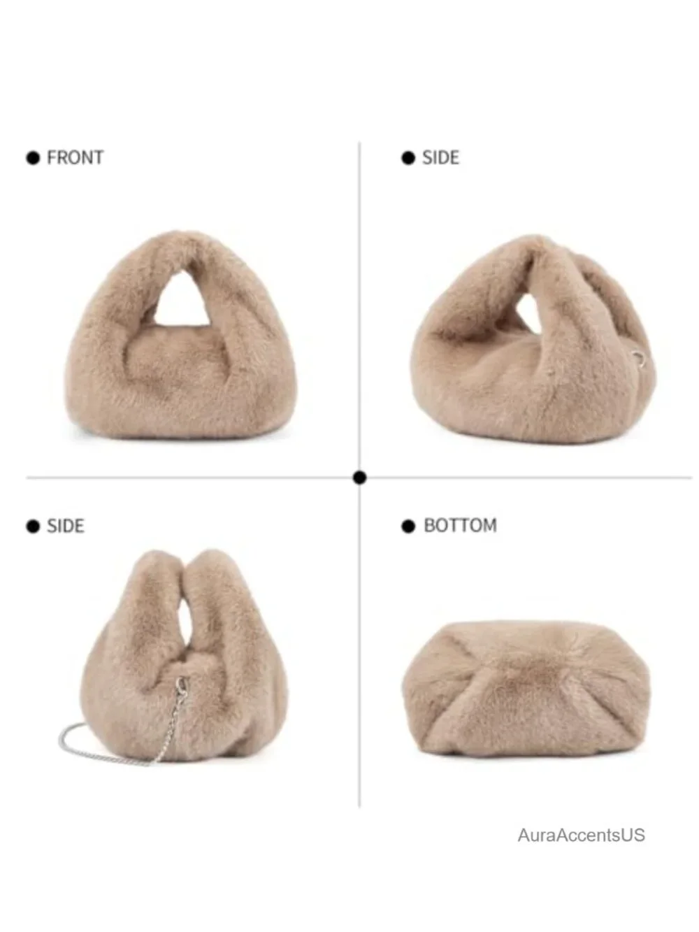 Faux Rabbit Fur Faux Leather Hobo Crossbody Bag Small Plush Purse
